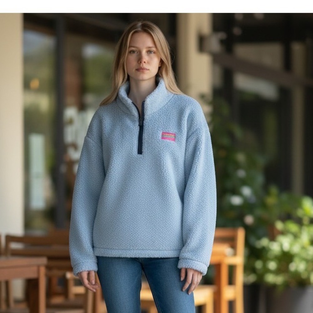 Dairy Boy Paige Lorenze Light Blue Sherpa Fleece Quarter Zip Pullover XL/XXL